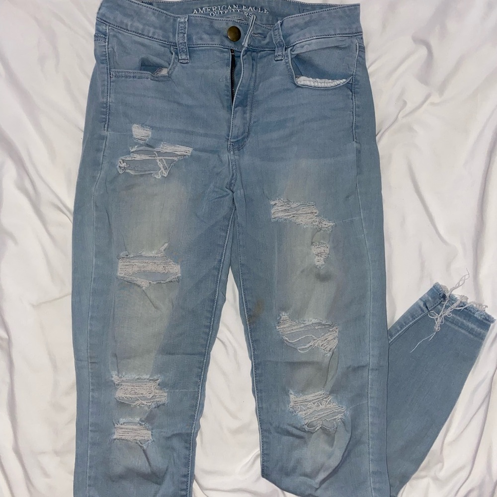 women’s size 8 long american eagle light blue skinny jeans